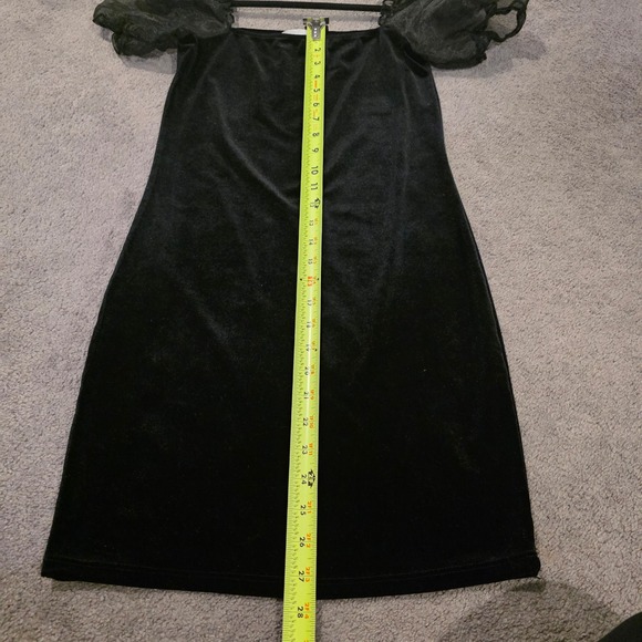 MNG Black Velvet Square Neck Puff Sleeve Mini Dress Size 4 - Picture 4 of 4